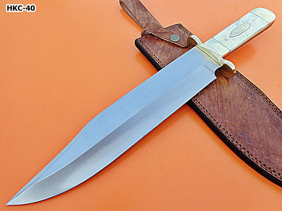 RG-200- Handmade 17 Inches High Carbon Steel Bowie Knife - Stained Bone & Brass Guard Handle
