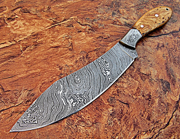 CF-32 Custom Handmade Damascus Steel Chef Knife - Beautiful Olive Wood Handle with Damascus Steel Bolster