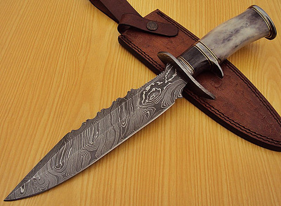 REG 1322 Handmade Damascus Steel 14.50 Inches Bowie Knife - Gorgeous Handle