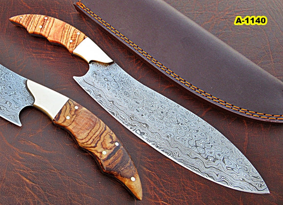 CF-48 Custom Handmade Damascus Steel 12.40 Inches Chef Knife - Beautiful Burrel Wood Handle with Brass Bolster