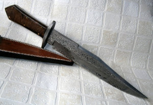 RG 65 Handmade Damascus Steel 15.00 Inches Bowie Knife - Walnut wood Handle