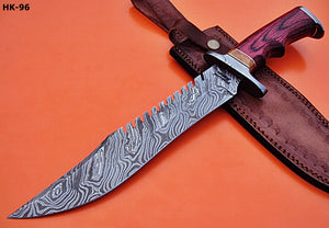RG-96 Handmade Damascus Steel 15.2" Inches Bowie Knife - Colored Pakka Wood Handle