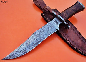 RG-94.Handmade Damascus Steel 14.0" Inches Bowie Knife -Rose Wood  Handle
