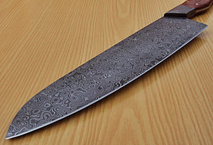 CP-19 Damascus Steel Chef Knife- Damascus Steel Bolster & G-10 Micarta Handle.