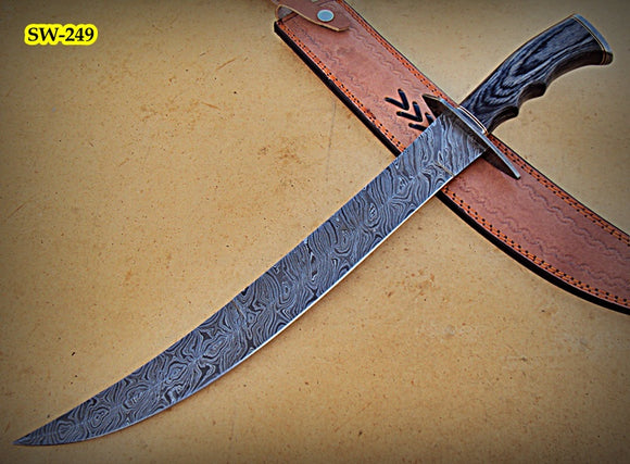 SW-249, Handmade Damascus  Steel 21.5 Inches Sword - Black Doller Sheet Handle with Damascus Steel Guard