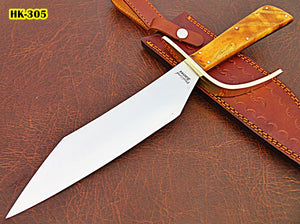 RG-164 Custom Handmade 15.6 Inches Hi Carbon Steel Bowie Knife - Beautiful Apricots Wood Handle with Brass Guard