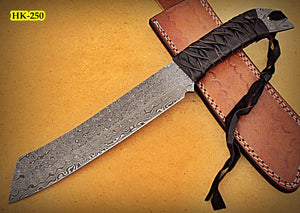 RG-181 Handmade 13.00 Inches Full Tang Damascus Steel Bowie Knife – Beautiful Grip of Black Leather