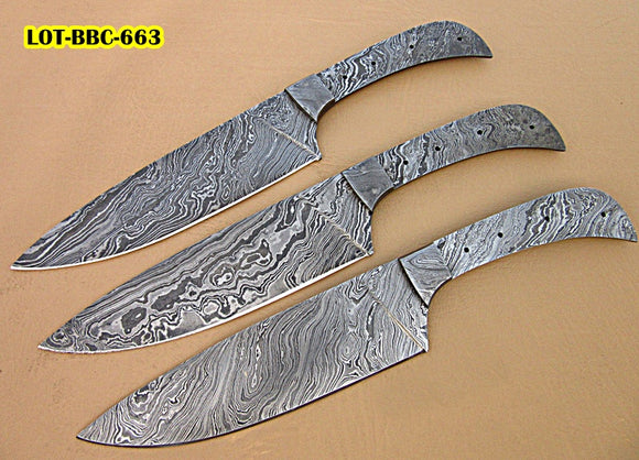 LOT-BBC-663,  Handmade Damascus Steel 12 Inches Full Tang Chef Knife Set with Damascus Steel Bolsters