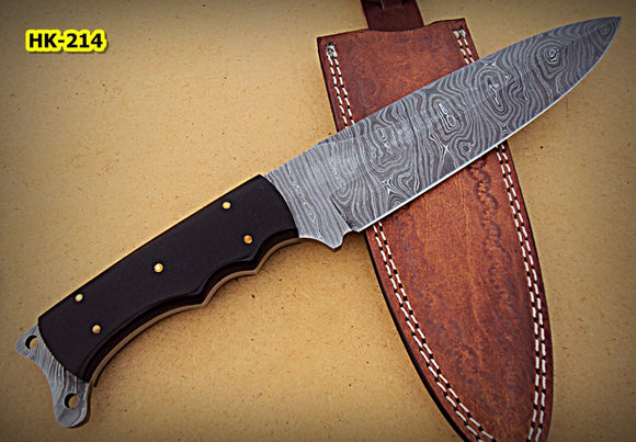 RG-184 Handmade 12.20 Inches Full Tang Damascus Steel Bowie Knife – Beautiful Black Canvas Micarta Handle
