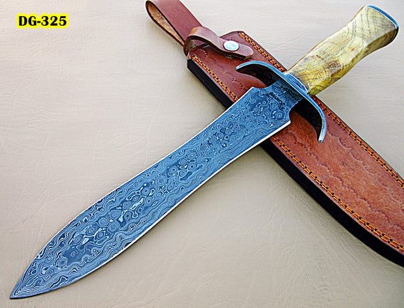 RAM-DG-325, Handmade Damascus Steel 15 Inches Dagger Knife – Exotic Appricots Wood Handle with Damascus Steel Guard