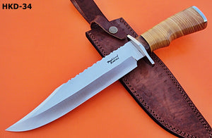 RG-34 Handmade D-2 14.00 Inches Bowie Knife -Olive Burrel Wood Handle