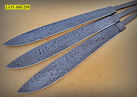 LOT-BB-259,  Handmade Damascus Steel Blank Blade Full Tang Hunting Knives (Lot of 3) Set