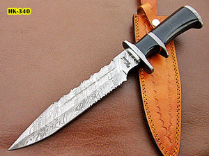 REG-HK-340, Handmade Damascus Steel 14 Inches Bowie Knife - Perfect Grip (G-10) Micarta Handle with Damascus Guard
