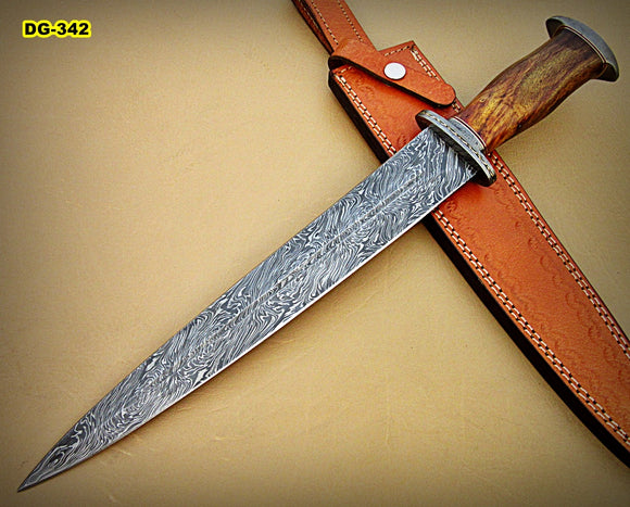DG-04, Handmade Damascus Steel 17 Inches Dagger Knife – Exotic Rose Wood Handle with Damascus Steel Guard