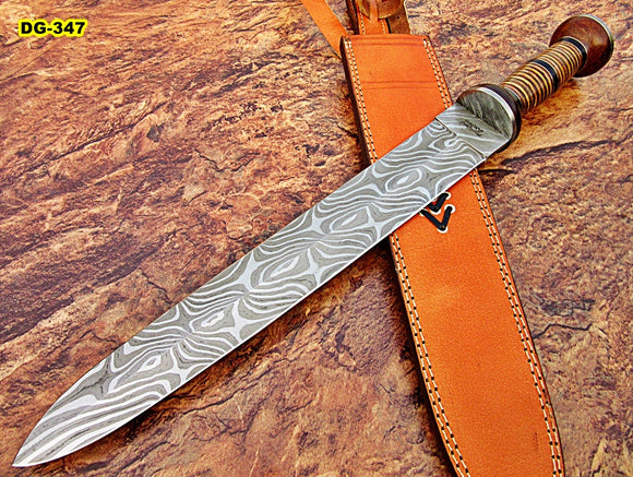 RAM-DG-347, Handmade Damascus Steel 21 Inches Dagger Knife – Exotic Rose Wood & Three Tone Micarta Handle with Damascus Steel Guard