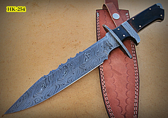 RG-15 Handmade Full Tang Damascus Steel 14.2 Inches Bowie Knife - Beautiful Two Tone Micarta Handle with Damascus Steel Guards