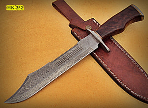 RG-180 Handmade Damascus Steel 14 Inches Bowie Knife - Solid Rose Wood Handle with Damascus Steel Guard