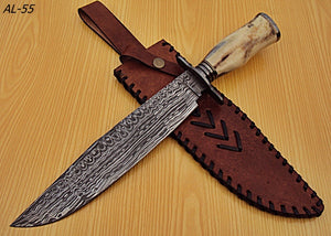 Rg-55 Handmade Damascus Steel Bowie Knife - Beautiful Camel Bone Handle