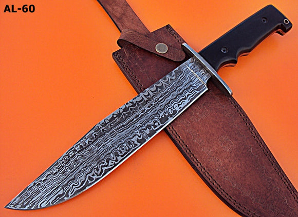 RG-138 Handmade Damascus Steel 15 Inches  Bowie Knife - Solid Black Jean Micarta Handle