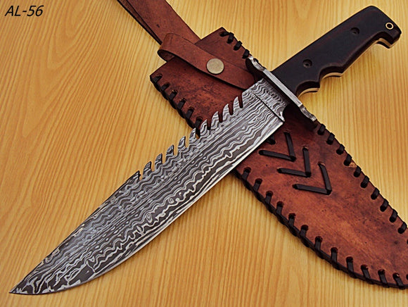 RG-56, Handmade Damascus Steel 15 Inches  Bowie Knife - Solid  Jean Micarta Handle