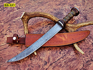 DG-06 Handmade Damascus Steel 17 Inches Dagger Knife – Solid Three Tone Micarta Handle