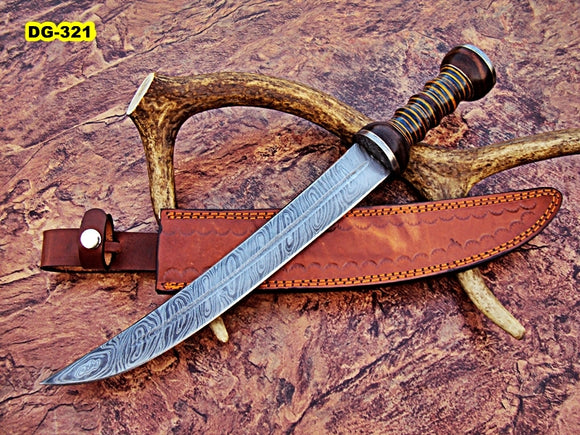 DG-06 Handmade Damascus Steel 17 Inches Dagger Knife – Solid Three Tone Micarta Handle