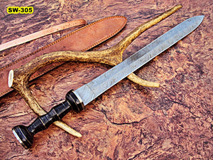SW-35 Handmade Damascus  Steel 25 Inches Sword - Beautiful Black Doller Sheet Handle with Damascus Steel Guard
