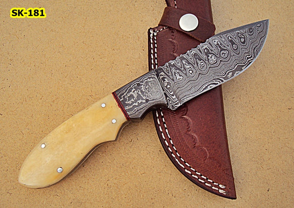 BC-88 Custom Handmade Damascus Steel Skinner Knife - Beautiful White Bone Handle