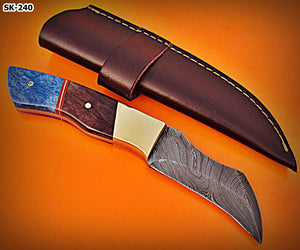 BC-85 Custom Handmade Damascus Steel Skinner Knife - Stained Bone Handle with Brass Bolster