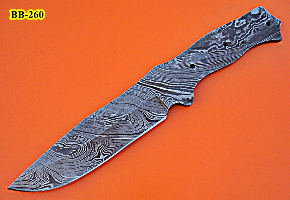 BB-260,  Handmade Damascus Steel 10 Inches Full Tang Skiner Knife - Beautiful Blank Blade