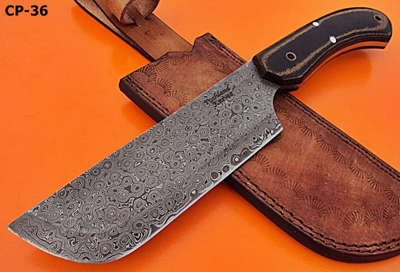 CP-36 Damascus Steel 11.00 Inches Cleaver Knife – Black/Brown Micarta Handle