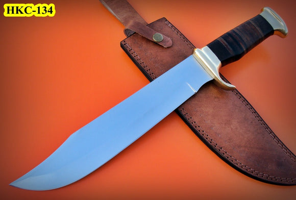 REG-HKC-134 Handmade High Carbon Steel 16.6 inch Hunting Knife - Beautiful Leather Sheet Handle with Brass Bolster