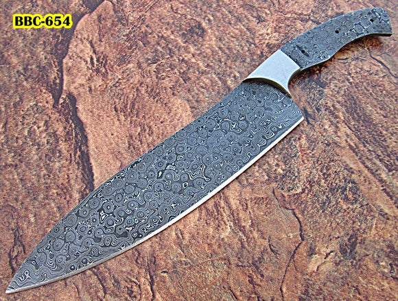 BBC-654,  Handmade Damascus Steel 12 Inches Full Tang Chef Knife with Stainless Steel Bolster - Best Quality Blank Blade