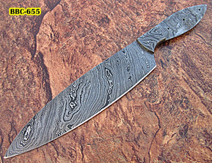BB-14 Handmade Damascus Steel 12 Inches Full Tang Chef Knife with Damascus Steel Bolster - Best Quality Blank Blade