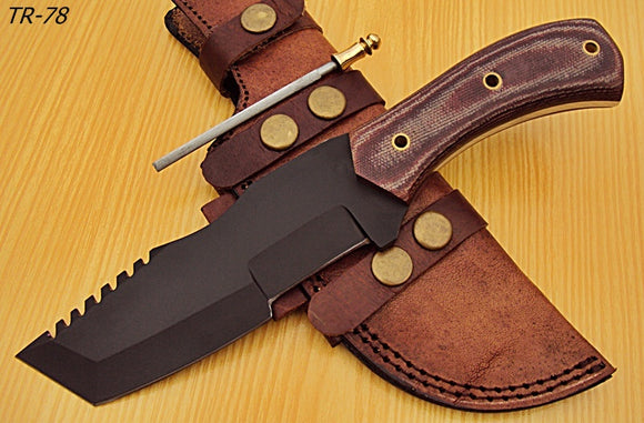 TR-60 -10.00 Inches Powder Carbon Coated Tracker Knife - Stunning Micarta Wood Handle