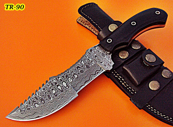 TR-90, Custom Handmade Damascus Steel Tracker Knife - Two Tone Jean Micarta Handle