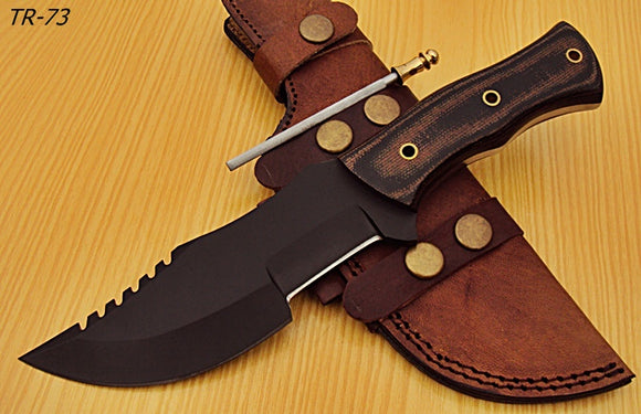 TR-73 10.00 Inches Powder Carbon Coated Tracker Knife - Stunning Micarta Handle