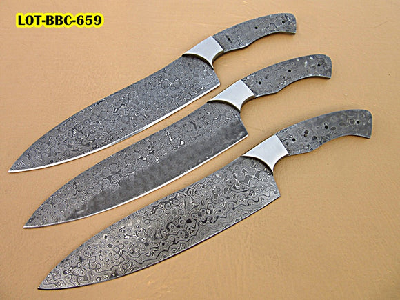 LOT-BBC-659,  Handmade Damascus Steel 12 Inches Full Tang Chef Knife set with Stainless Steel Bolster - Best Quality Blank Blades