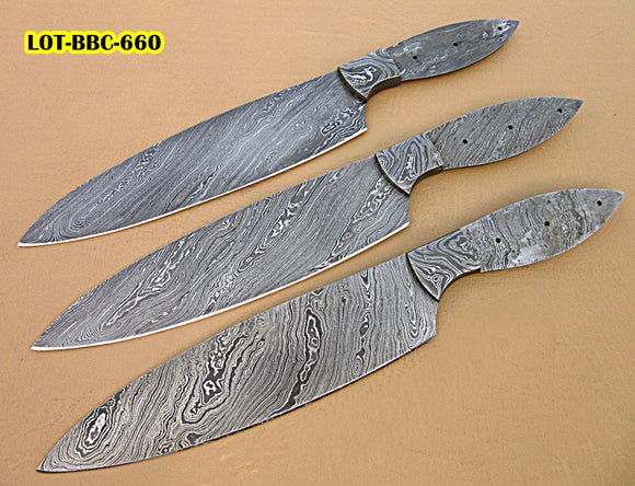 LOT-BBC-660,  Handmade Damascus Steel 12 Inches Full Tang Chef Knife Set with Damascus Steel Bolster - Best Quality Blank Blades