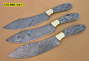 LOT-BBC-661,  Handmade Damascus Steel 12 Inches Full Tang Chef Knife Set with Brass Bolsters