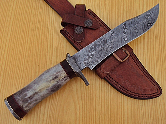 RG-43 Handmade Damascus Steel 12.00 Inches  Bowie  Knife - Stained Bone Handle