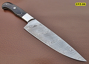 CF-35 Custom Handmade Damascus Steel 12.00 Inches Chef Knife - Beautiful Bull Horn Handle with Stainless Steel Bolster