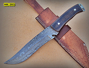 RG-24 Handmade Full Tang Damascus Steel 12.2 Inches Bowie Knife - Brown and Black Jute Micarta Handle