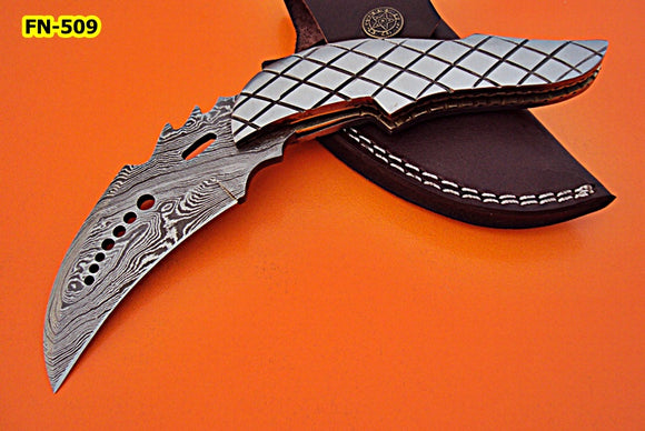 FN-80 Custom Handmade Full Tang Damascus Steel Folding Knife