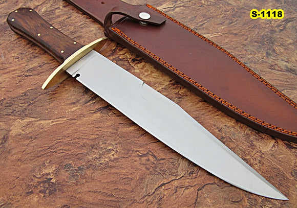 REG-S-1118, Custom Handmade Hi Carbon Steel 15.00 Inches Full Tang Bowie Knife-  Rose Wood Handle with Brass Guard