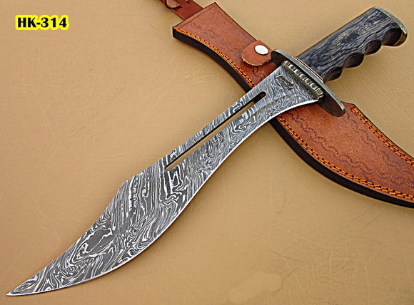 RG-206 Custom Handmade 17 Inches Damascus Steel Bowie Knife - Beautiful Black Doller Sheet Handle with Damascus Steel Guard