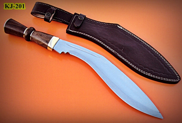 KJ-201, Handmade 440 c Stainless Steel 17.4 inches Kukri Knife - Best Quality Rose Wood Handle with Brass Guard