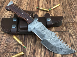 TR-2153, Custom Handmade DEMASCUS STELL Full Tang Tracker Knife –BEUTIFULL Rose Wood Handle