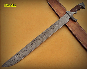 SW-250, Handmade Damascus  Steel 23 Inches Sword - Solid Brown Micarta Handle with Damascus Steel Guard