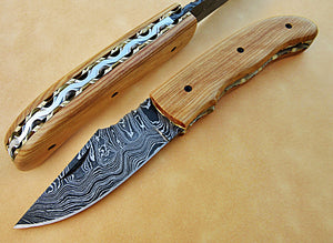 FNA-1136, Custom Handmade Damascus Steel Folding Knife - Beautiful Olive Burrel Wood Handle